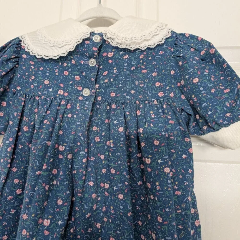 Vintage Winnie the Pooh Brand Floral Dress Girls Size 5 Blue Short Sleeve